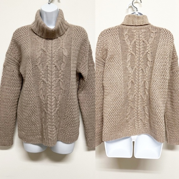 Garnet Hill Womens Tan Recycled Cashmere Cozy Cable Knit Turtleneck Size M - Picture 7 of 7